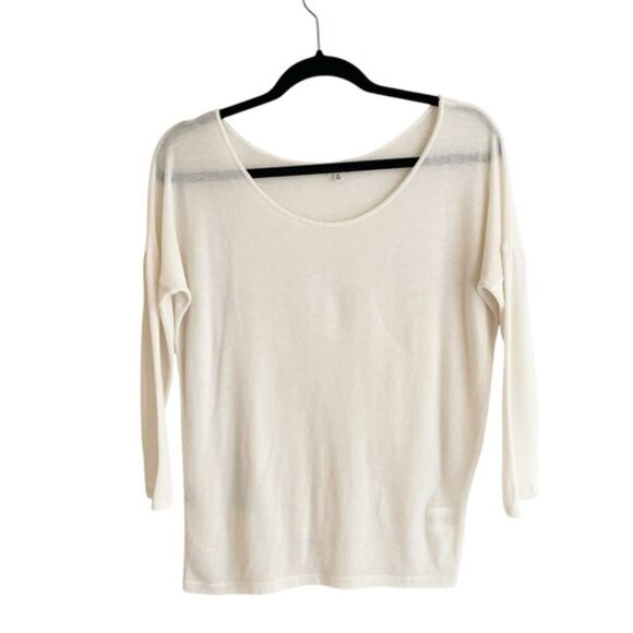 Aritzia Babaton Top Sweater 3/4 Length Sleeve Wool Round Neck Cream Size XS - Picture 2 of 14